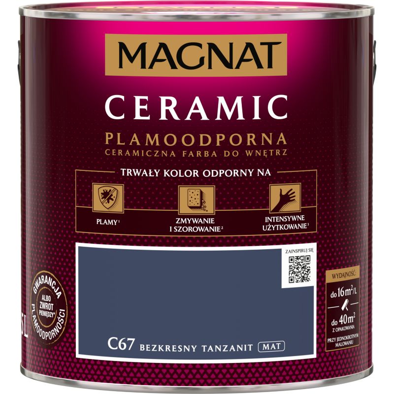 Magnat Ceramic C67 pletresistent maling i farven uendelig tanzanit 2,5 l