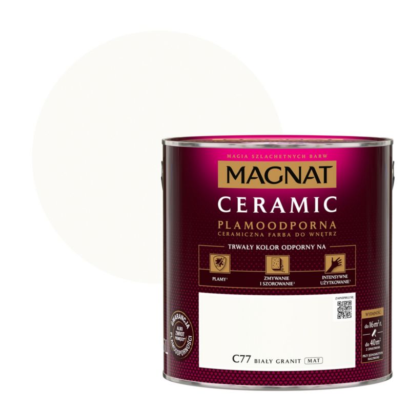 Magnat Ceramic C77 pletbestandig maling i hvid granit, 2,5 l