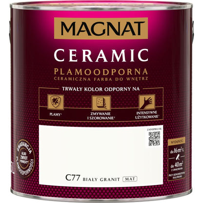 Magnat Ceramic C77 pletbestandig maling i hvid granit, 2,5 l
