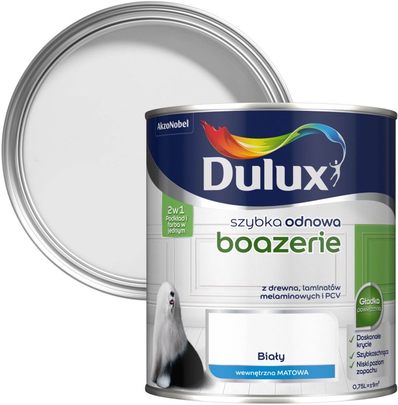 Dulux Szybka Odnowa renoveringsmaling til boiseret væg i mat hvid, 0,75 l