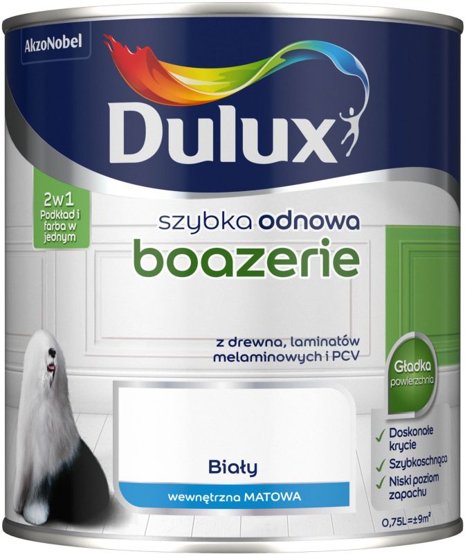Dulux Szybka Odnowa renoveringsmaling til boiseret væg i mat hvid, 0,75 l