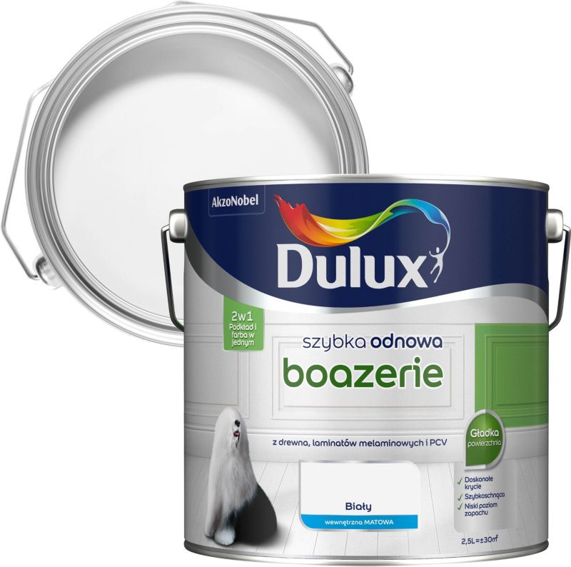 Dulux Szybka Odnowa renoveringsmaling til træpaneler hvid mat 2,5 l