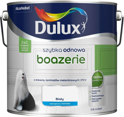 Dulux Szybka Odnowa renoveringsmaling til træpaneler hvid mat 2,5 l