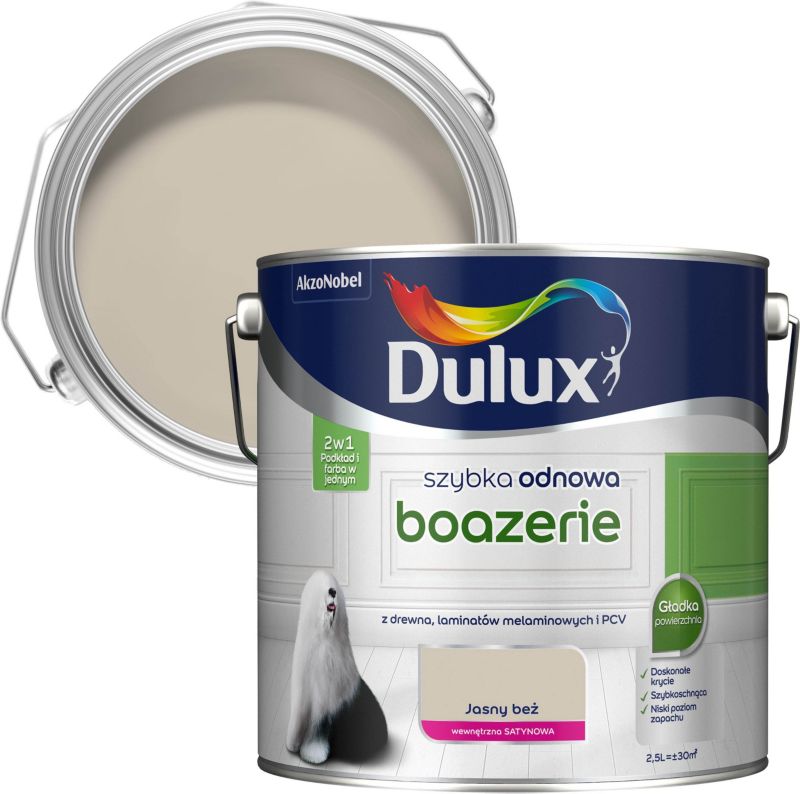 Dulux Szybka Odnowa renoveringsmaling til boiserie, lys beige, 2,5 l