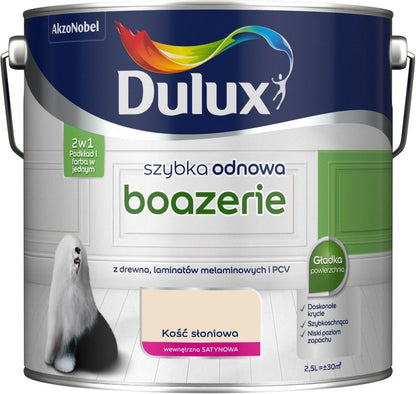 Dulux Szybka Odnowa satin‑elfenbensfarvet renoveringsmaling til træpaneler 2,5 l