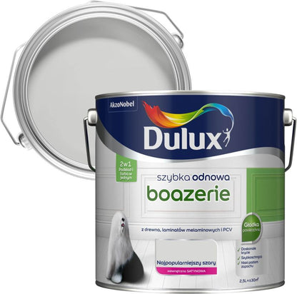 Dulux Szybka Odnowa Satinrenoveringsmaling til træpaneler, mest populære grå, 2,5 l