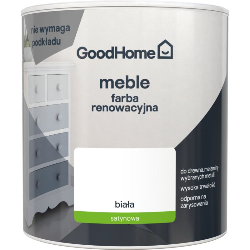 GoodHome Reno renoveringsmaling til møbler hvid satin 0,5 l