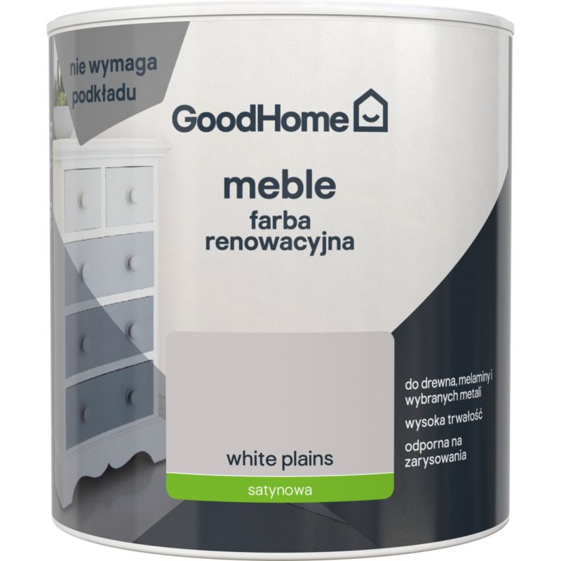 GoodHome Reno hvid plaine satin renoveringsmaling til møbler 0,5 l