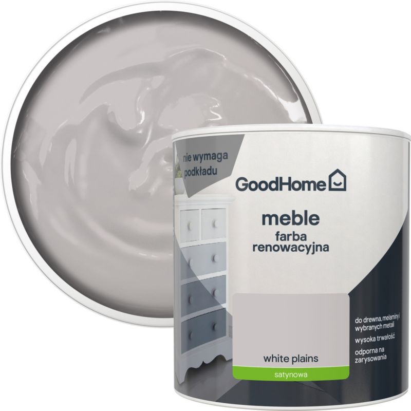 GoodHome Reno hvid plaine satin renoveringsmaling til møbler 0,5 l