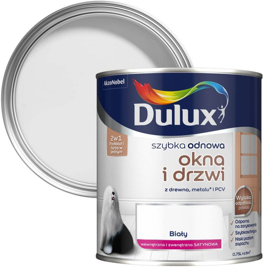 Dulux Szybka Odnowa hvid renoveringsmaling til vinduer og døre 0,75 l