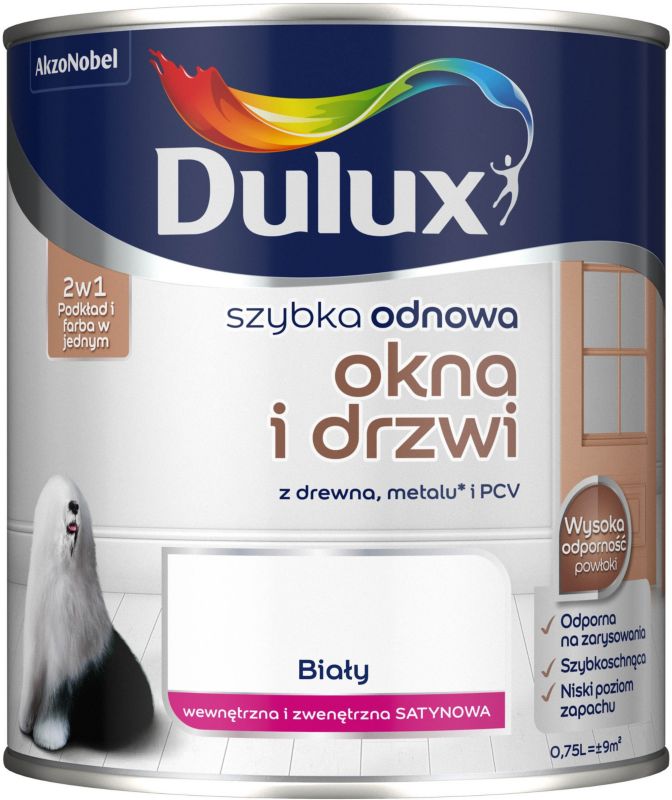 Dulux Szybka Odnowa hvid renoveringsmaling til vinduer og døre 0,75 l
