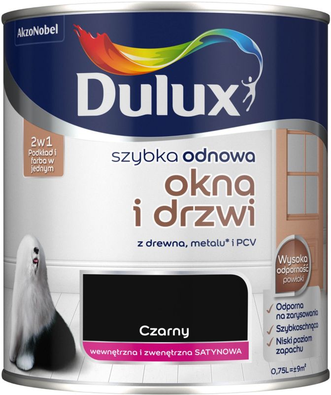 Dulux Szybka Odnowa renoveringsmaling til vinduer og døre, sort, 0,75 l