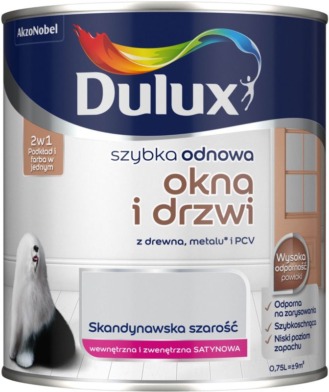Dulux Szybka Odnowa renoveringsmaling til vinduer og døre i skandinavisk grå, 0,75 l