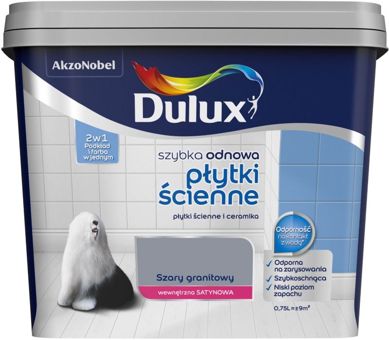 Dulux Szybka Odnowa renoveringsmaling til vægfliser i grå granit, 0,75 l