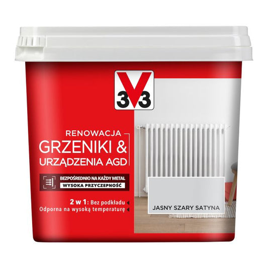 V33 renoveringsmaling til radiatorer og hårde hvidevarer lys grå satin 0,75 l
