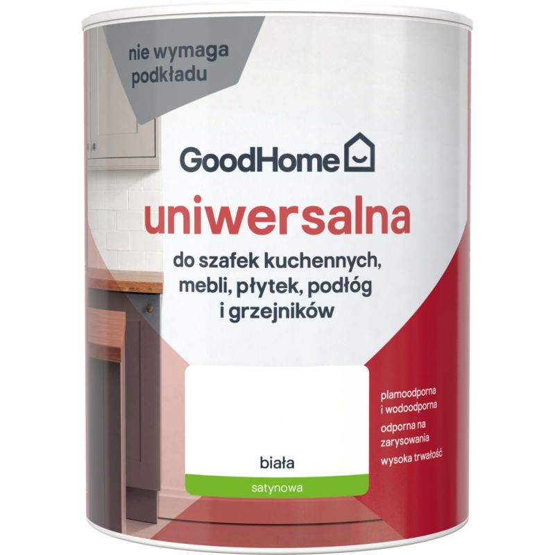GoodHome Reno universalmaling hvid satin 0,75 l