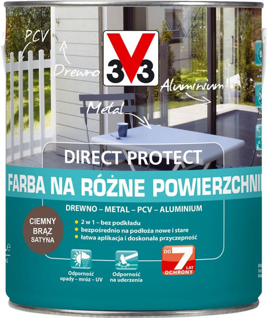 V33 Direct Protect maling i mørkebrun, 2,5 l