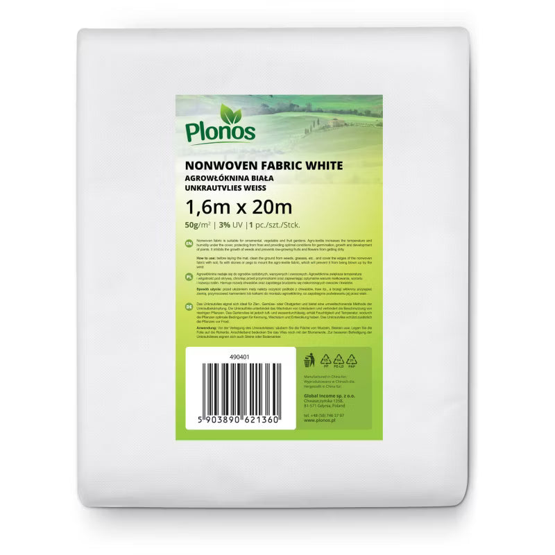 Fiberdug 1,6x20 m Hvid 50 g/m²