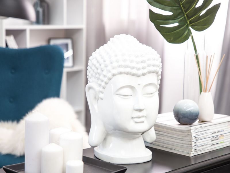 Dekorativ Buddha-figur i syntetisk harpiks Boho hvid 1 stk.