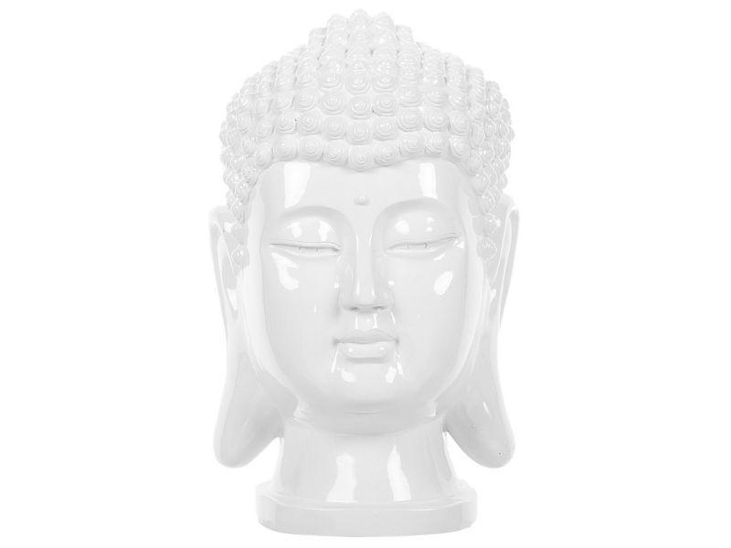 Dekorativ Buddha-figur i syntetisk harpiks Boho hvid 1 stk.