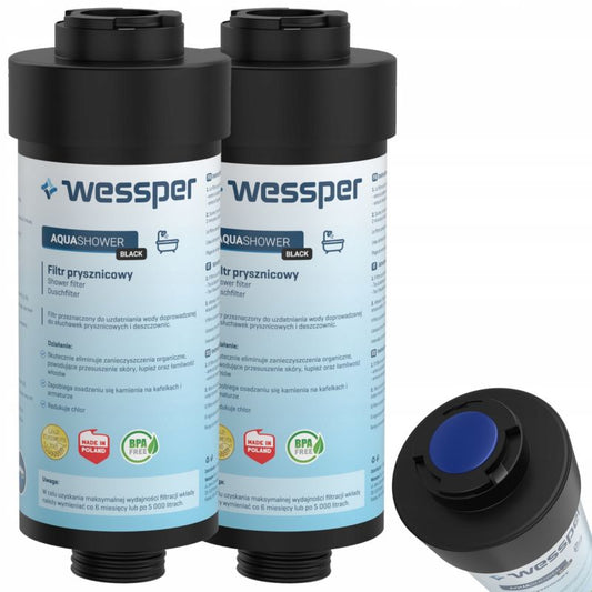 Wessper Aqua Shower Black prysjensfilter, blødgørende og neutraliserende, sort, 2 stk.