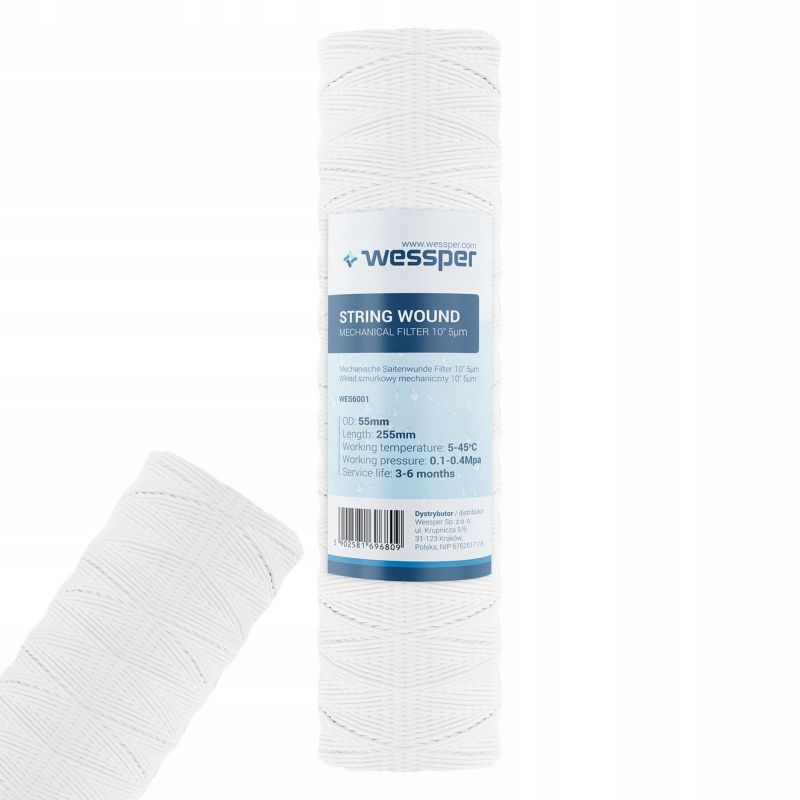Wessper snorfilter til vand, 10 tommer, 5 mikron, PP5, 1 stk
