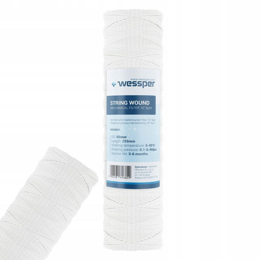 Wessper snorfilter til vand, 10 tommer, 5 mikron, PP5, 1 stk