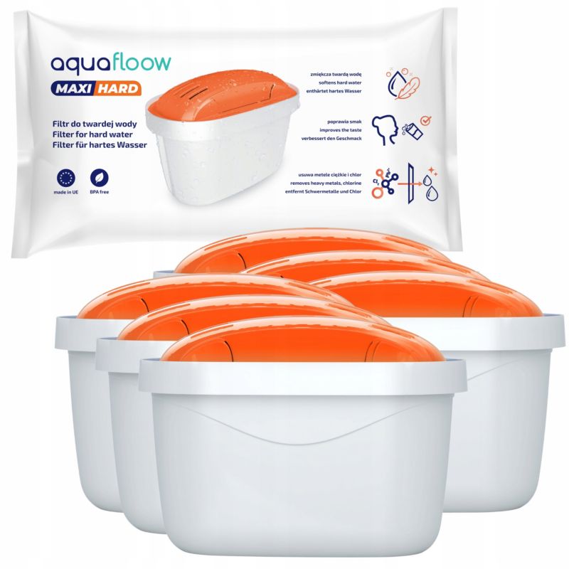 AquaFloow Maxi Hard vandfilter til kander, til hårdt vand, erstatning for Brita, Dafi og Aquaphor, 6 stk.