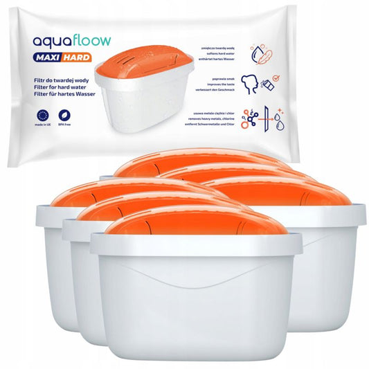 AquaFloow Maxi Hard vandfilter til kander, til hårdt vand, erstatning for Brita, Dafi og Aquaphor, 6 stk.