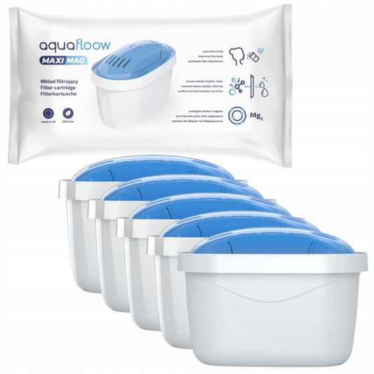 AquaFloow MaxiMag vandfilter til filterkander med magnesium, erstatning for Brita og Dafi, 5 stk.