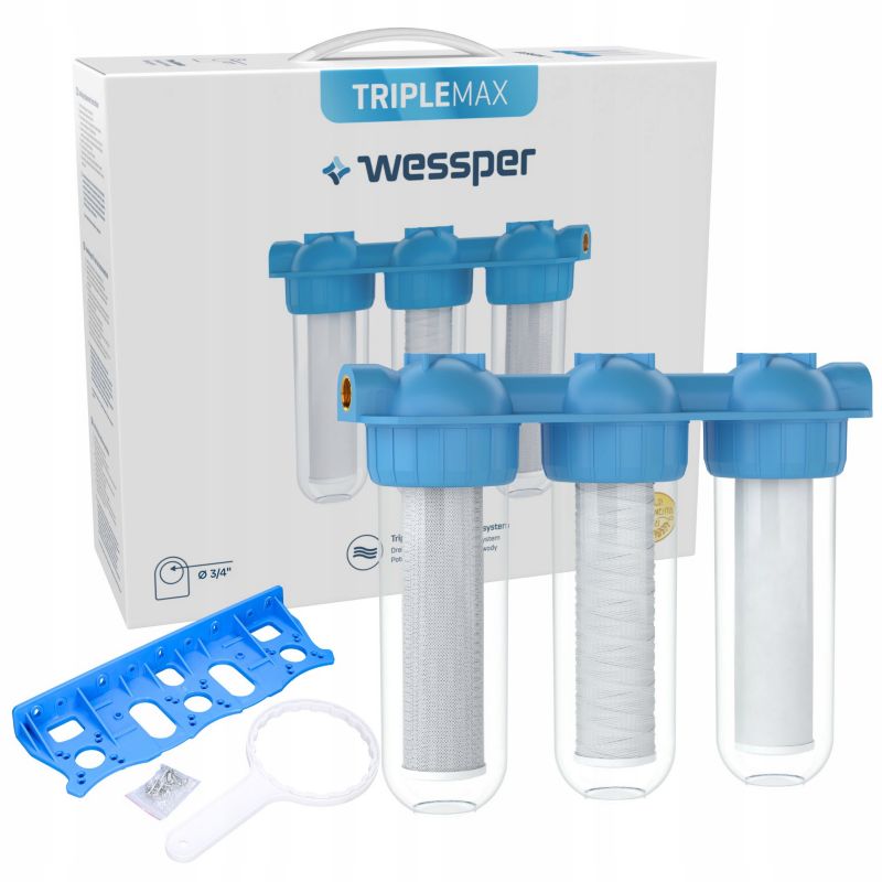 Wessper 3-trins forfilter til vand, rørmonteret, 3/4" gevind, 1 stk.