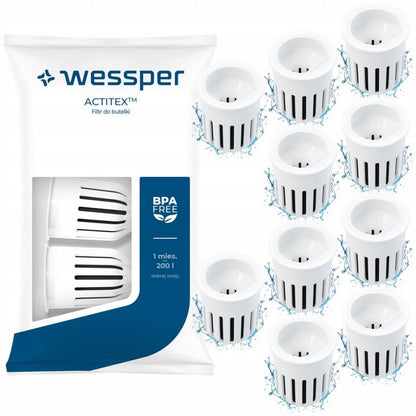 Wessper Actitex™ aktivt kul vandfilter til Dafi Soft flaske – erstatningssæt, 10 stk.