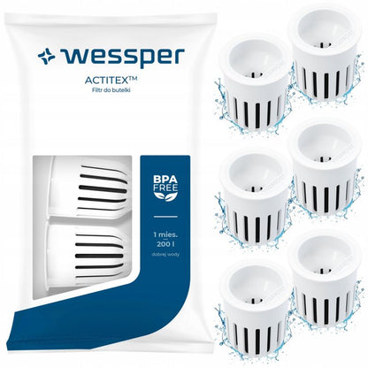 Wessper ActitexTM vandfilter til Dafi Soft flaske, aktivt kul, erstatningssæt, 6 stk.