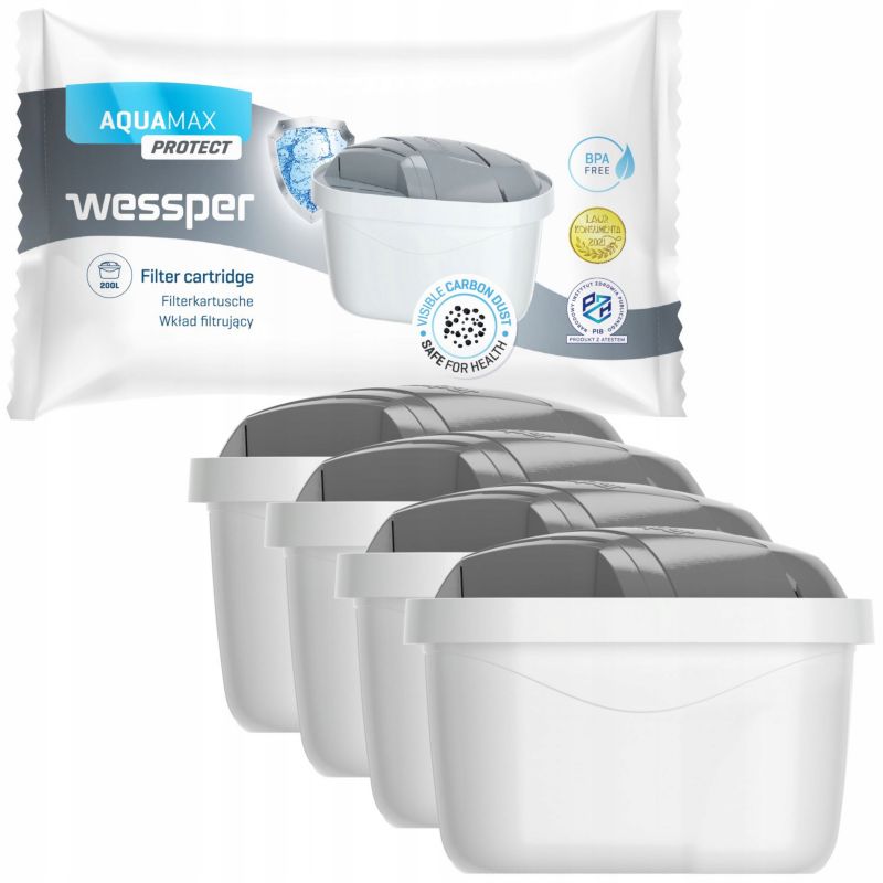 Wessper vandfilter til filterkander, erstatning for Brita Maxtra Plus, 4 stk.