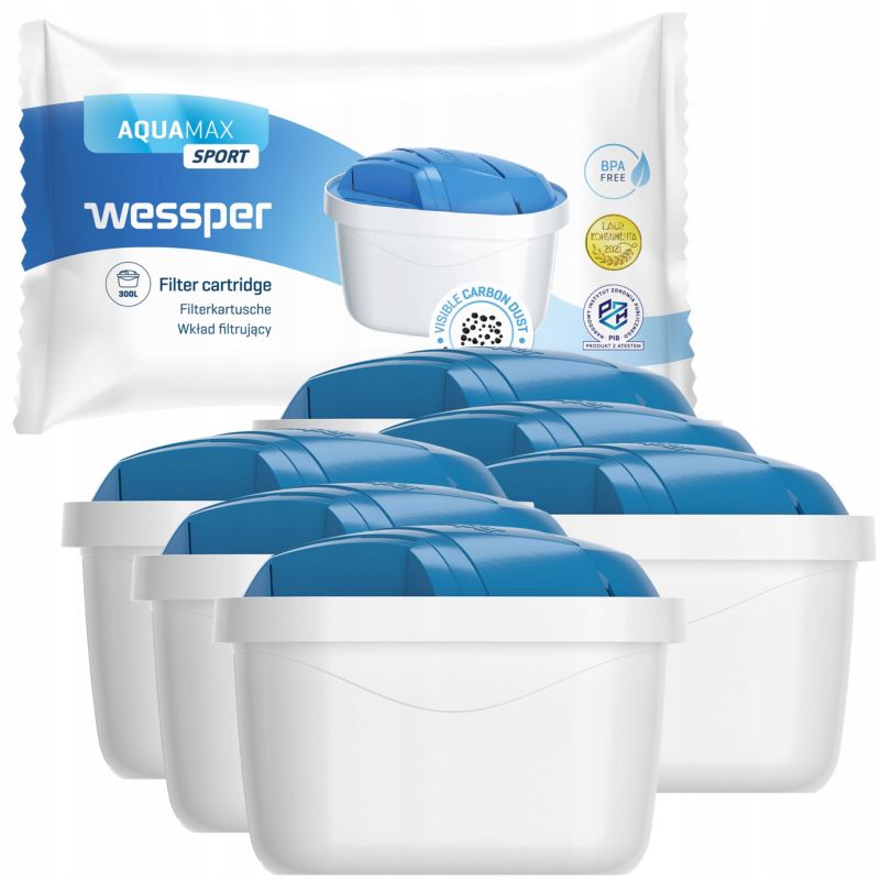 Wessper aquamax Sport vandfilter til vandkander – erstatning, 6 stk.