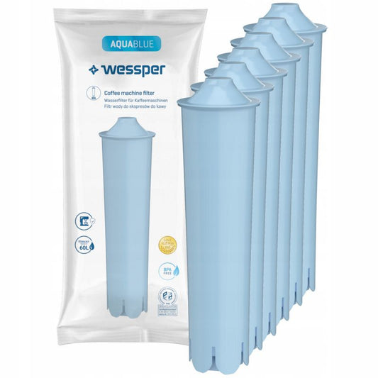 Wessper AquaBlue vandfilter til Jura espressomaskine, aktivt kul, erstatningsfilter, 6 stk.