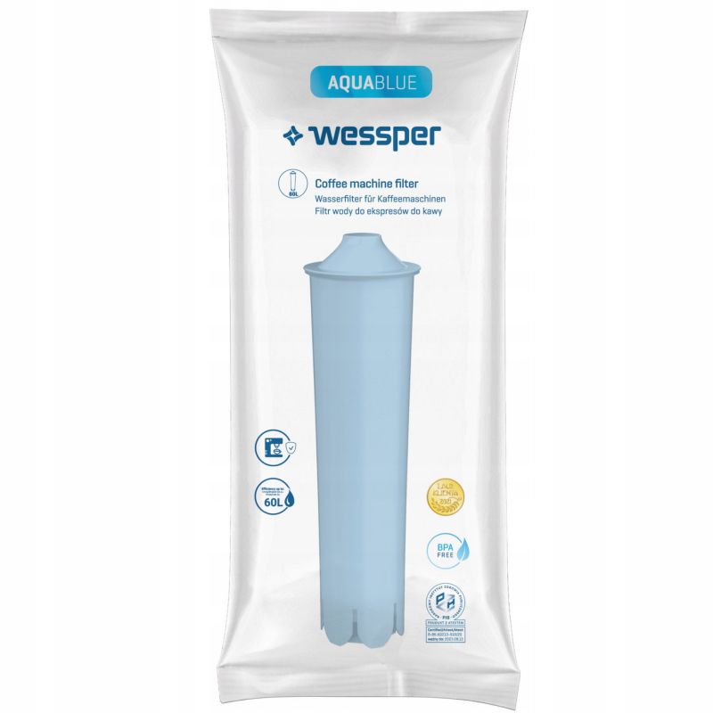 Wessper AquaBlue vandfilter til Jura espressomaskine, aktivt kul, erstatningsfilter, 6 stk.