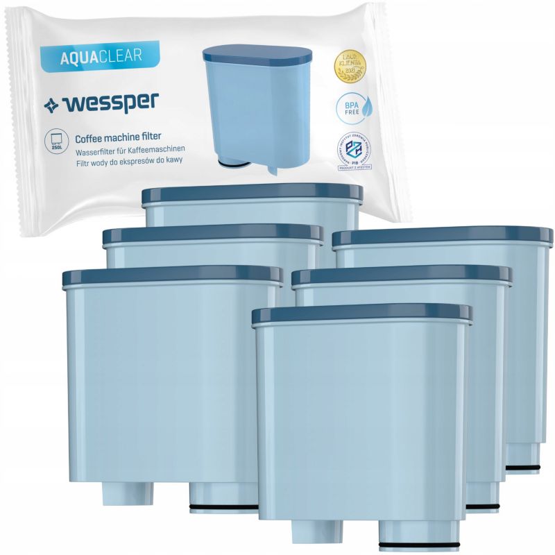 Wessper vandfilter til Saeco Philips espressomaskine, kulfilter, erstatning, 6 stk