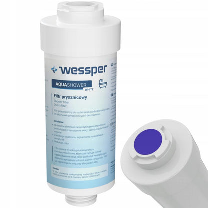 Wessper vandfilter til bruser, vandblødgørende, universelt, til bruserhoveder og slanger, hvid, 1 stk.