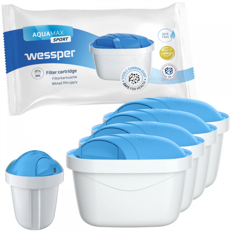 Wessper vandfilter, filterpatron til Dafi og Brita kander, erstatning, 4 stk.
