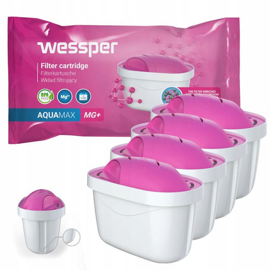 Wessper AquaMax MG+ vandfilter, 4 stk., til filtreringskander, med magnesium, erstatning for Brita og Dafi