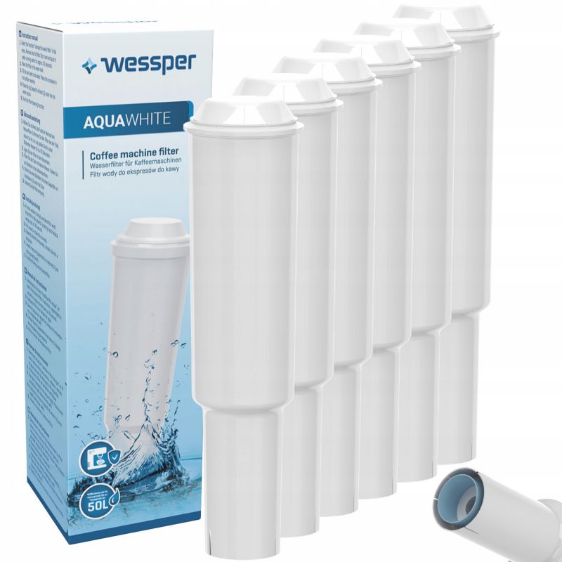 Wessper AquaWhite vandfilter til Jura espressomaskine, aktivt kul, erstatningsfilter, 6 stk