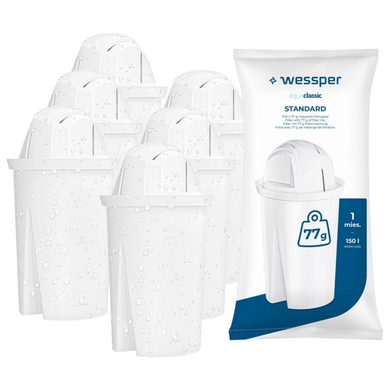Wessper AquaClassic vandfilter, 6 stk. filterpatroner – erstatning til Brita, Dafi og Aquaphor