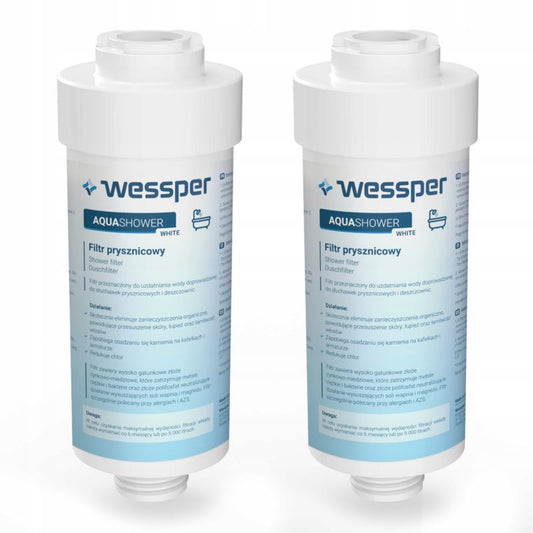 Wessper universal vandfilter til bruser, blødgørende, til bruserhoveder og slanger, 2 stk