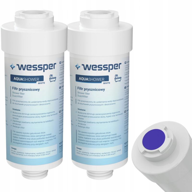 Wessper universal vandfilter til bruser, blødgørende, til bruserhoveder og slanger, 2 stk