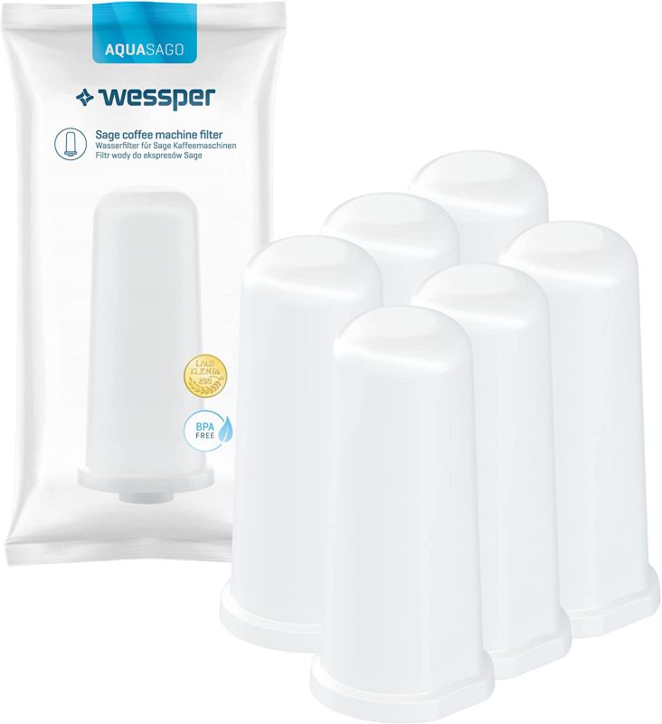 Wessper vandfiltre, erstatning til Sage Breville espressomaskine, SES008 BES008, aktivt kul, 6 stk.