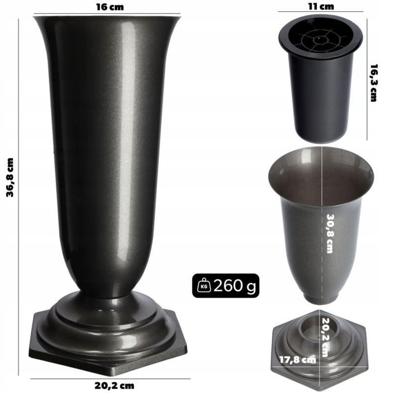 KADAX gravvase flakon med grafitfarvet indsats og fod, 37 cm, 1 stk.