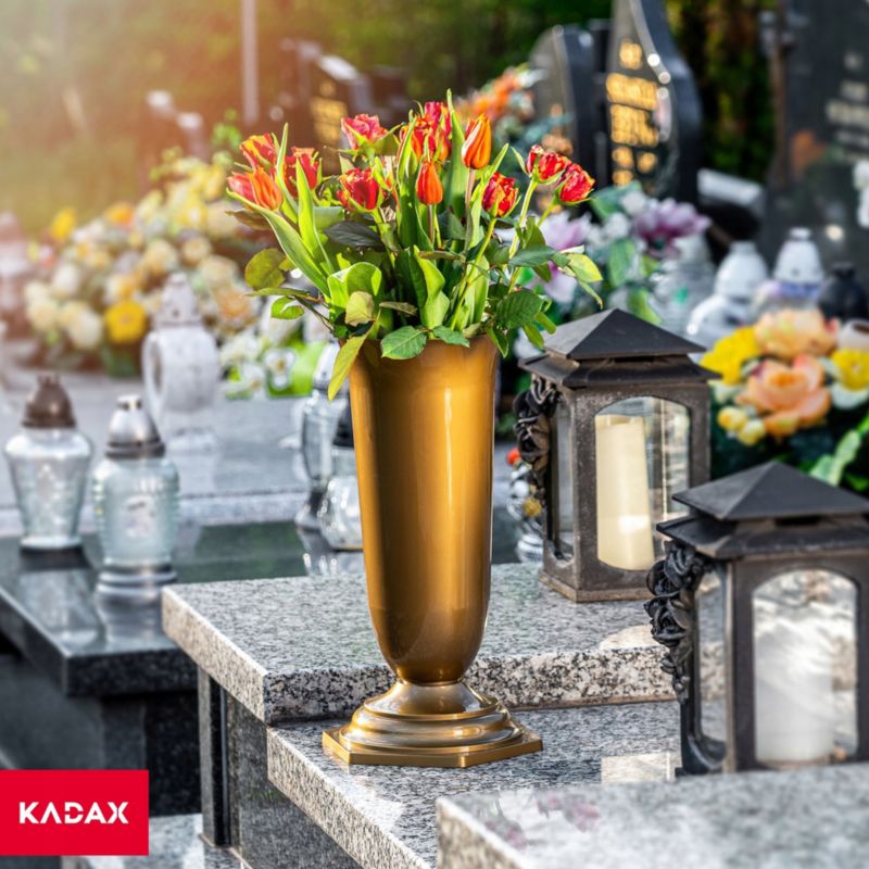 KADAX kirkeflakon vase til gravsted med guldfinish, 37 cm, 1 stk.