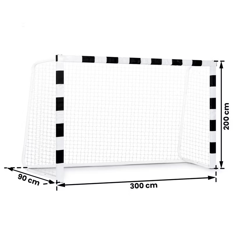 Fodboldmål 300x200x90 cm Stål Sort Hvid