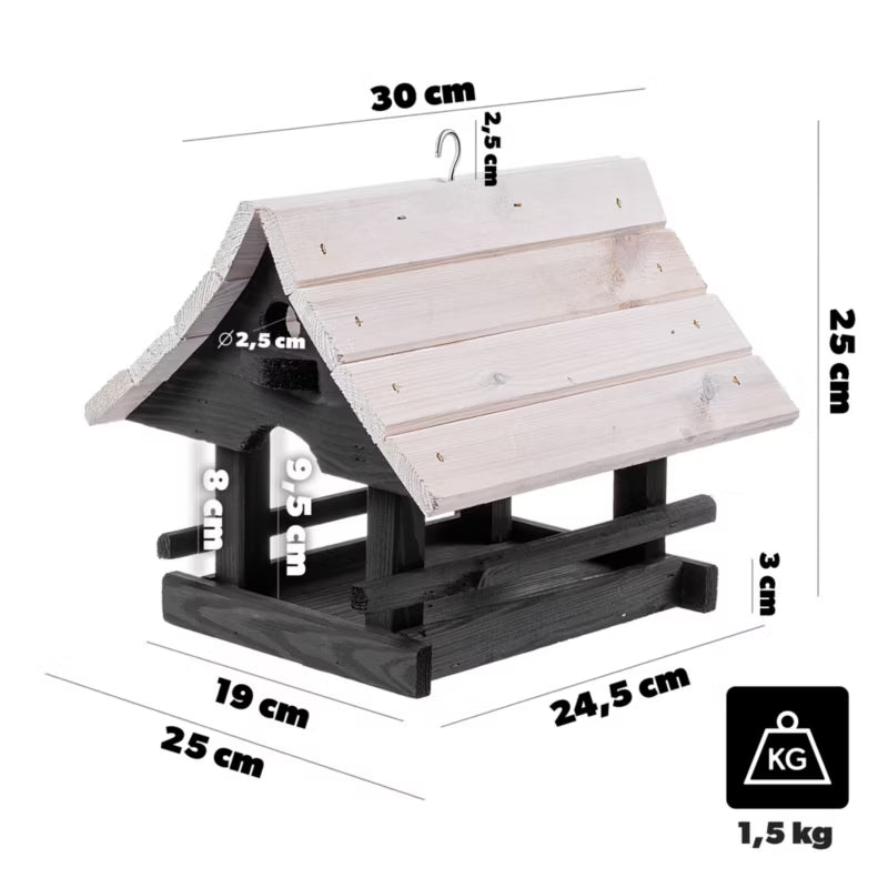 Foderbræt Hus 30x25 cm Antracitgrå Hvid Træ